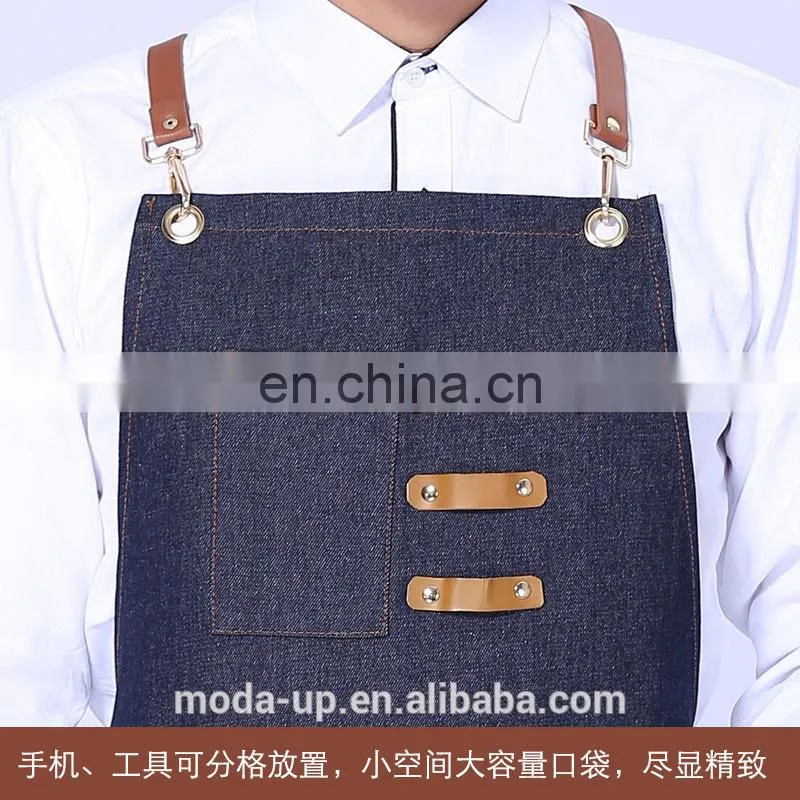 cotton denim kitchen apron with custom logo high quality chinese supplier