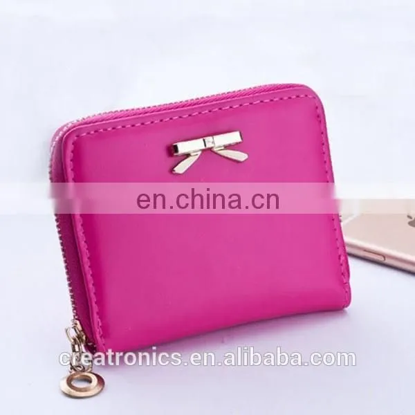 CR European test passed smooth pu surface inlaid the bow mini coin purse white styling small women wallet and euro coin wallets