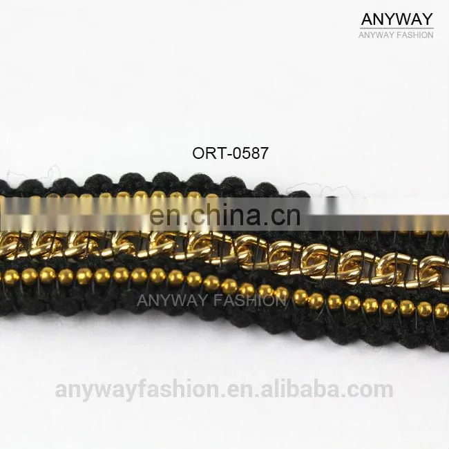 Fancy embroidery sequined gold lace ribbon