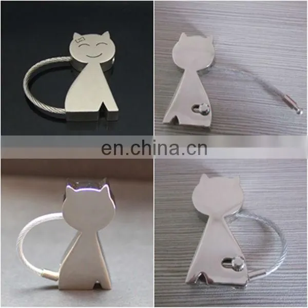 cat shaped metal steel wire rope keychain