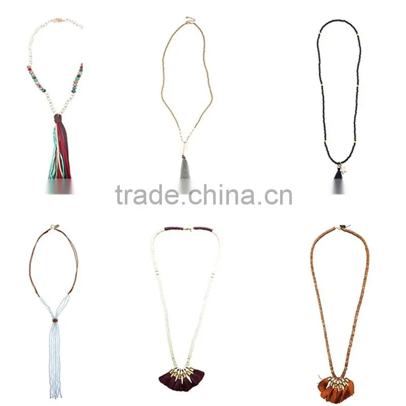 Handmade wooden beads tassel necklace custom wood bead necklaces