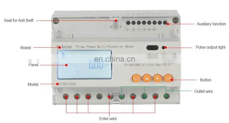 Acrel DIN rail three phase KWH energy power meter ADL3000-E/C with RS485 communication