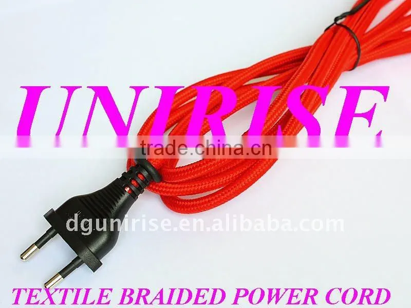Colourful braided cover cord textile power cord plug