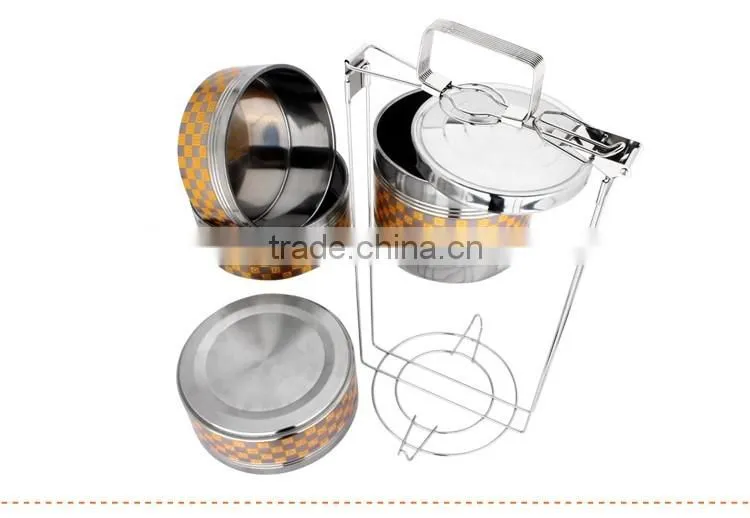 guangdong stainless steel tiffin lunch box/ 4 layers thermal metal food carrier/ hand pot