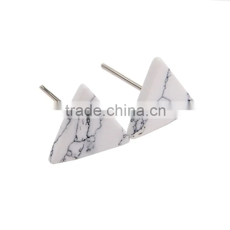 Hot Sale American Designs Natural White and Black Marble Stone Trangle Stud Earrings