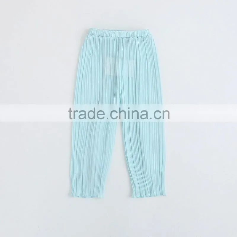 Europe Stylish Summer Children's Clothes Girl Clothes Five Solid Cream Color Chiffon Pleated Shorts Clothing Pants 2-9Y