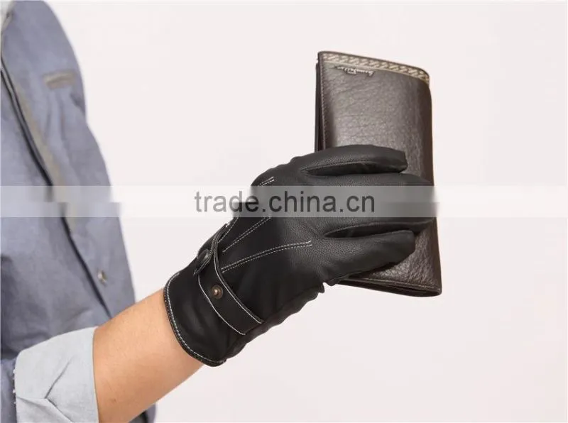 Three lines with velvet Men's leather gloves, fall and winter warm velvet fashion line cycling gloves, Cold Weather Gloves