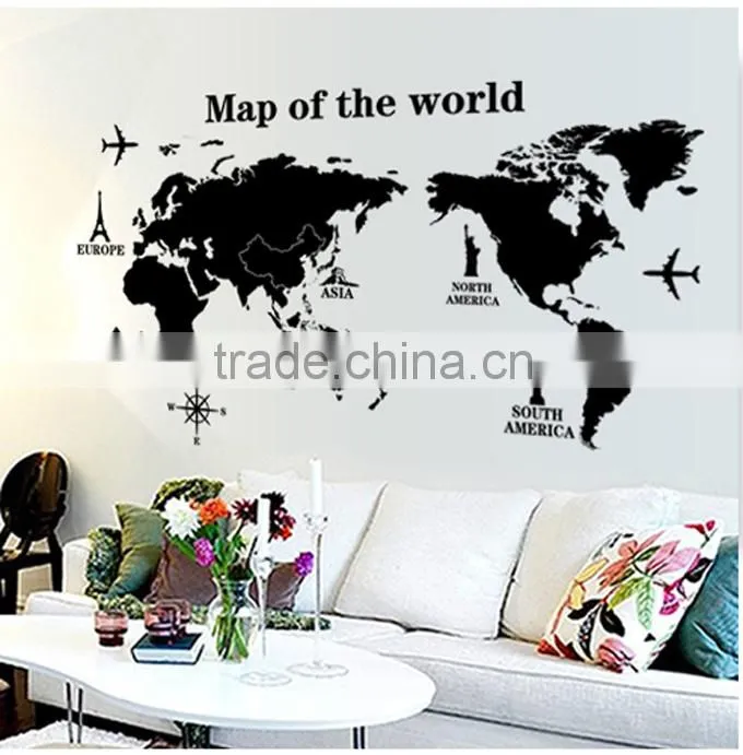 ALFOREVER Black pvc removable wallmap wall sticker,wallmap wall decals