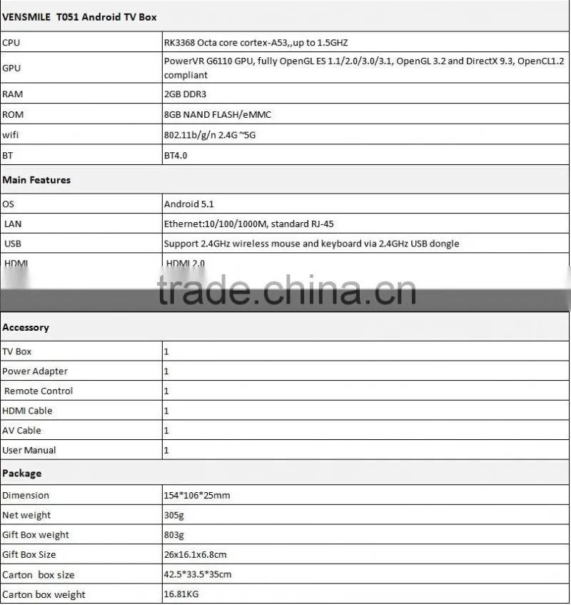 CPU RK3368 64bits Octa core A53, DDR3 2G eMMC Flash 8GB Octa core 4k tv box high quality 4k tv box