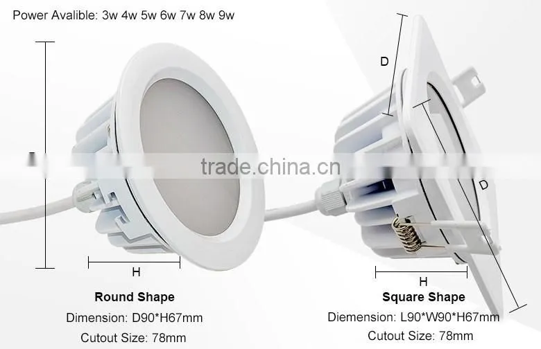 Highly Reliable Long Lasting White or Black Color Round Shaped 78mm Cutout 3W 5W 7W 9W IP65 LED Downlights