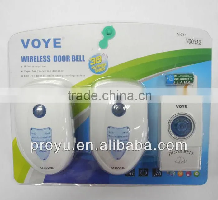 Newest design adjustable volume ABS 1 transmitter 2 receiver wireless doorbell