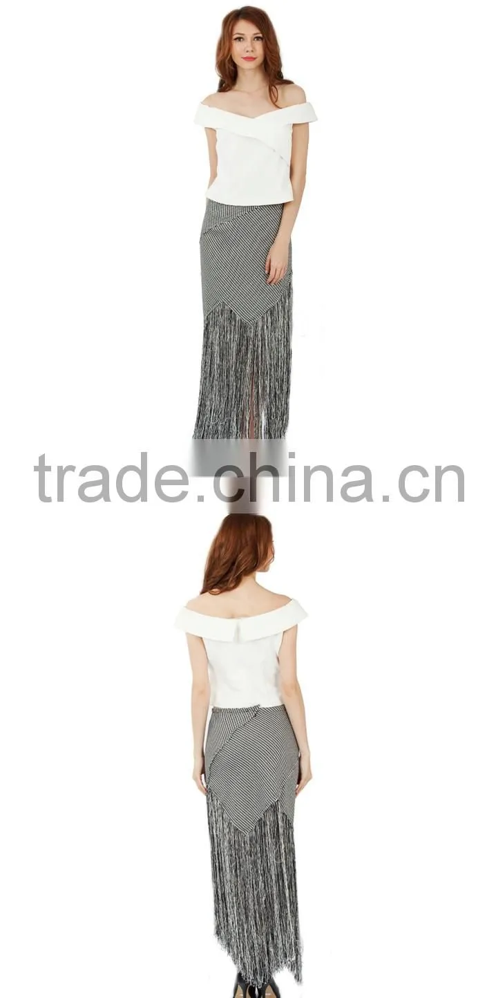 long tassels for clothing skirt grey and white checked 2 pieces twinset dress patterns top sweetheart tight dresses