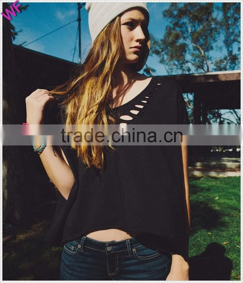 Custom Womens casually Broken Hole Cool Crop Tee