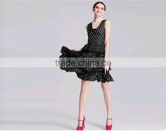2015 Make in China Cake Layer Polka Dot Printed Women Dresses Fashion