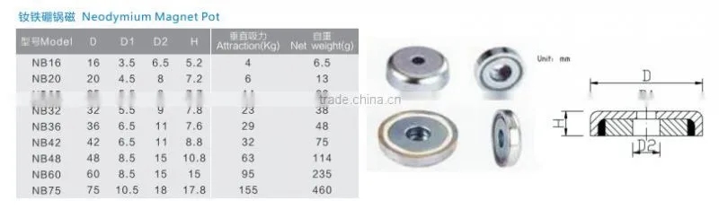 LMA Neodymium Magnet Pot, Permanent NeFeB Pot Magnet