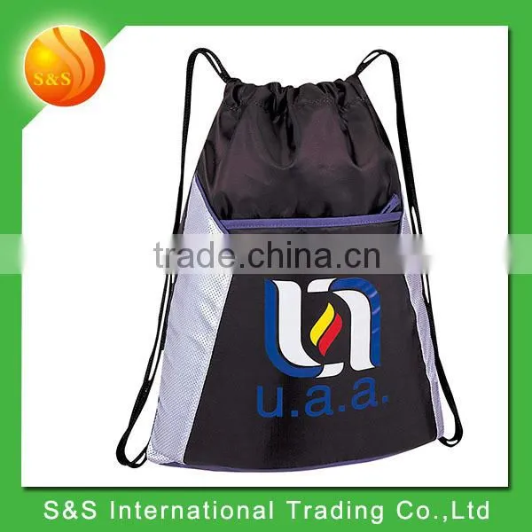 Metro techno drawstring duffle drawstring sports bag with front zipper pocket