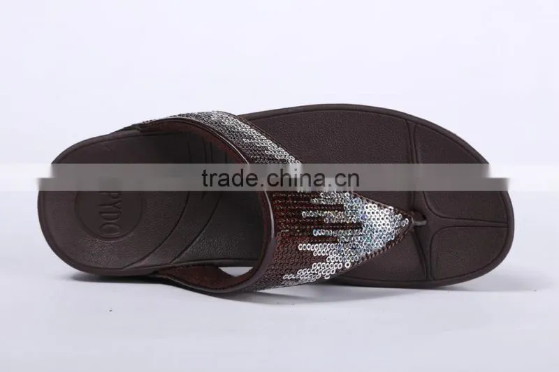 Fashionable women flip flops with shinny sequins decoration