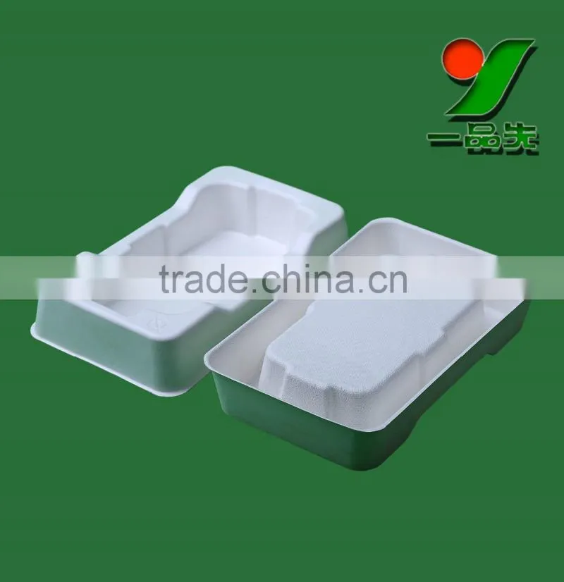 China Manufacturer Biodegradable sugarcane bagasse pulp molded tray , natural Color Smooth Surface packaging