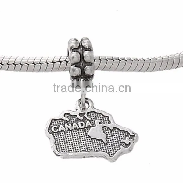 Sterling Silver One Sided Map Canada Dangle European Bead Charm