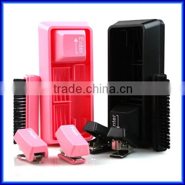 Money saving 3 in 1 multifuntional keyboard office stationery, useful brush stapler paper punch office stationery