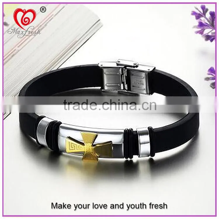 Chinese Manufacturer Maxfresh Stainless Steel Jewelry Bracelet with Genuine Leather length adjustable