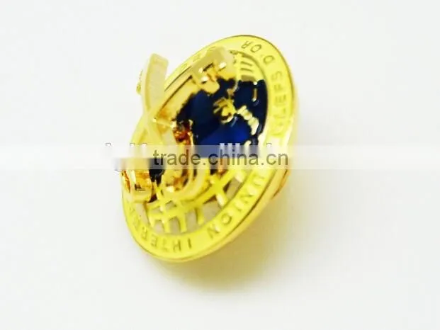 Golden supplier metal lapel pin with logo engraved colours