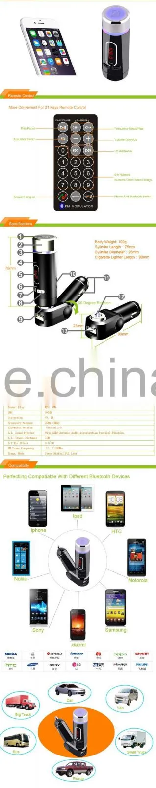 New Car Kit FM Transmitter For Smart Phone Handsfree Bluetooth Car Kit