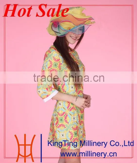 Popular design top selling organza hats and neck designs for ladies suit in China
