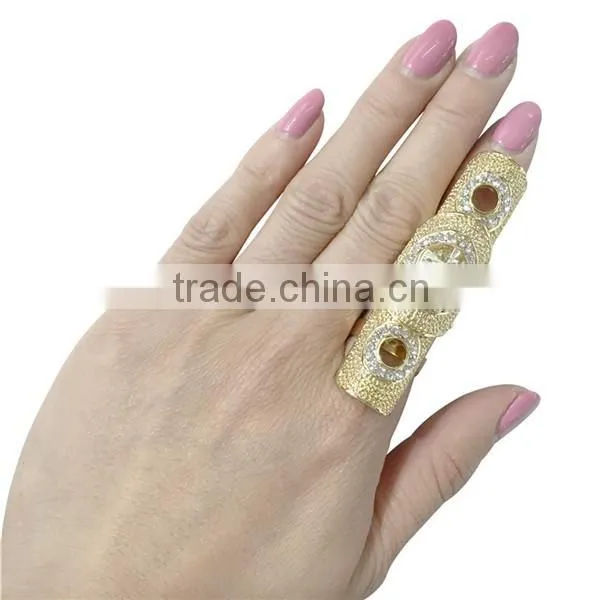 Wholesale Latest design gold plated rhinestone Full Finger Knuckle Ring Fashion Jewelry