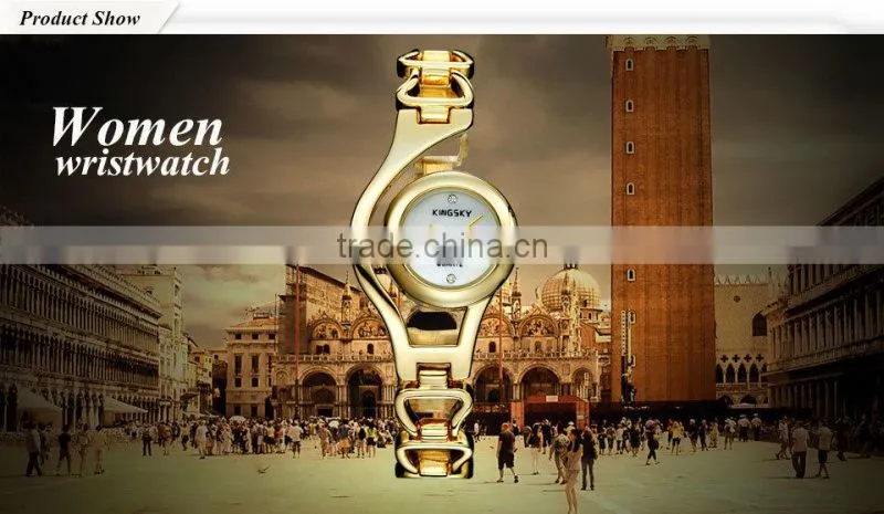 Kingsky KY070 Fashion Design Gold Plated Beautiful Ladies Watch