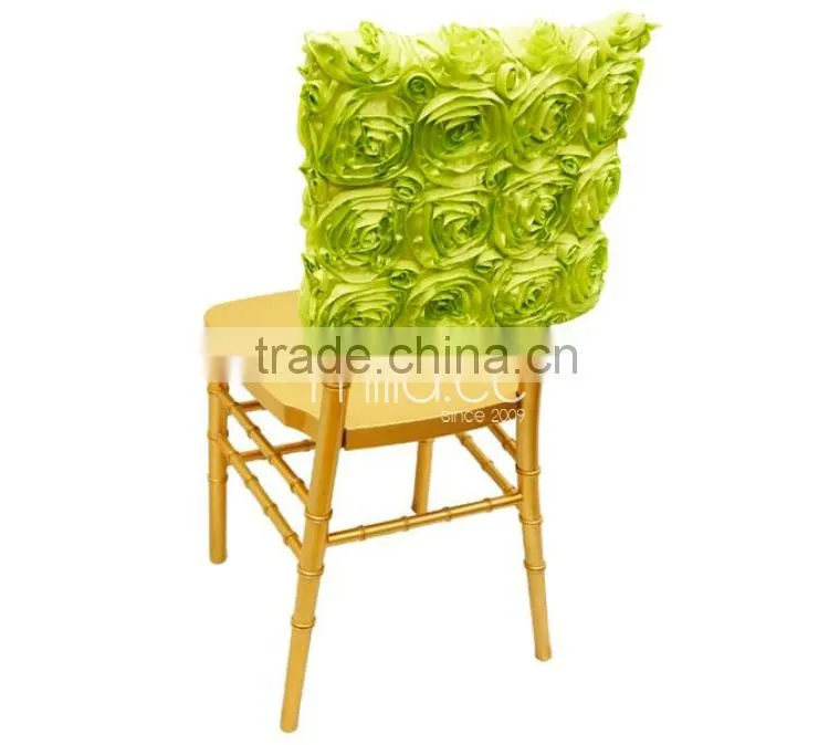 Wedding embroidered satin rosette square top chair cap covers