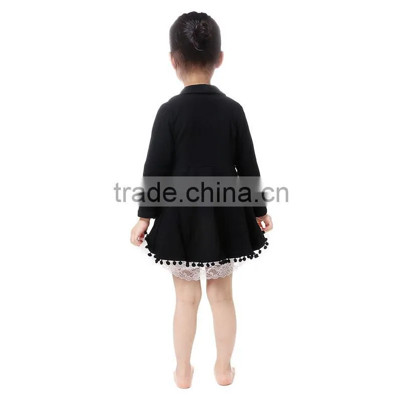 Fall boutique long sleeves black stylish elegant overcoats for kids girl