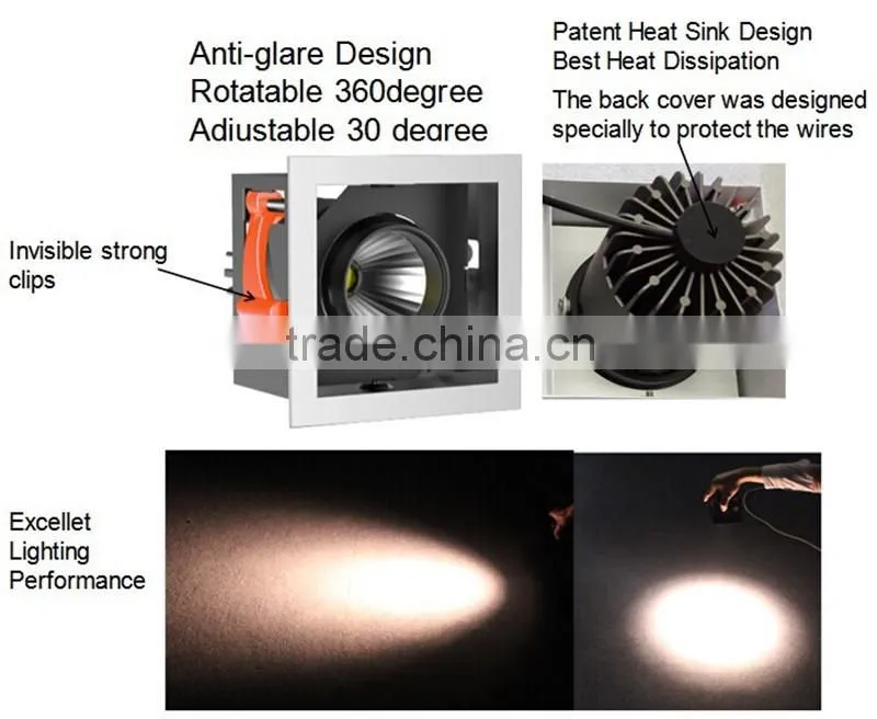 High lumen one head grille downlight recessed ceiling lamp square narrow trimless grille lighting