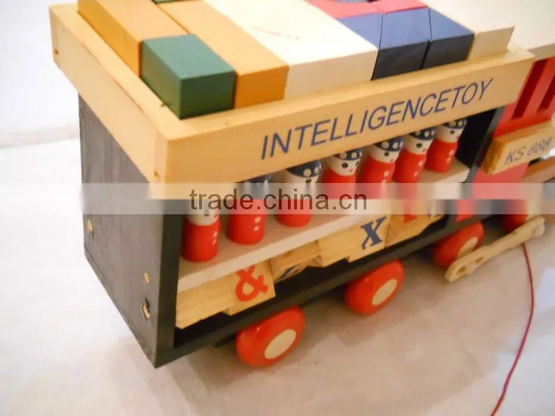 novel wood truck toy with blocks for children