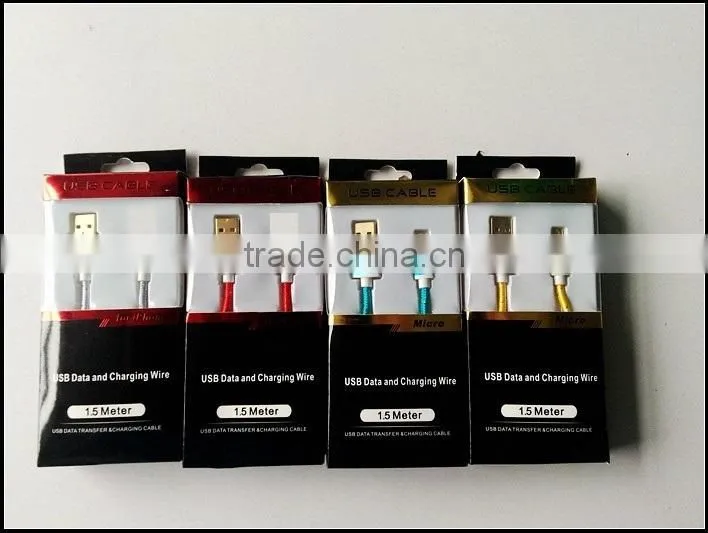 colourful braided micro v8 and I5 gold plated usb cable with aluminium alloy shell