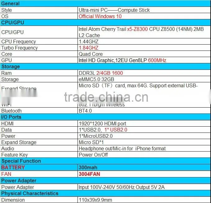MeeGoPad T07 Intel Atom Cherry Trail x5-Z8300 Quad-core,Turbo Frequency up t/4GB WIFI 802.11b/g/n Wireless Windows Mini PC Stick