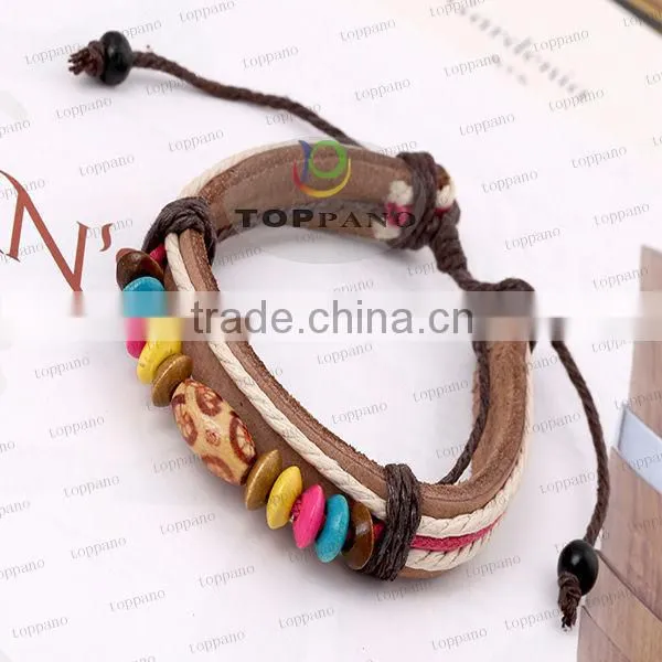new product hot sale bead leather bracelet jewelry adjustable leather bracelet