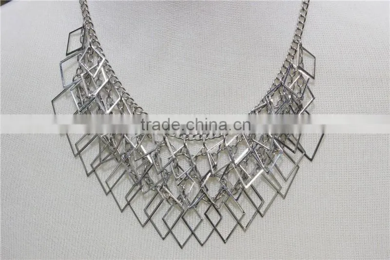 Newest Gold & Silver Necklace Short Chain Lozenge-shaped Charm wholesale