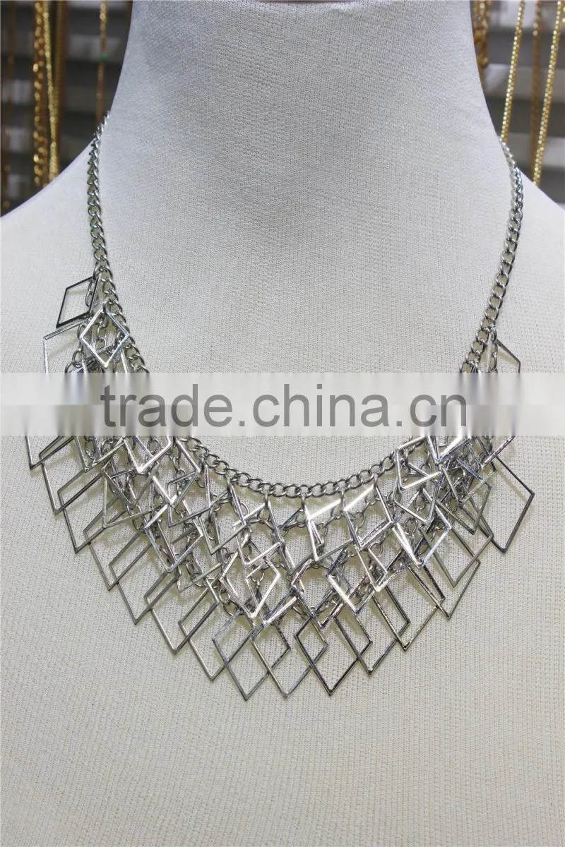 Newest Gold & Silver Necklace Short Chain Lozenge-shaped Charm wholesale