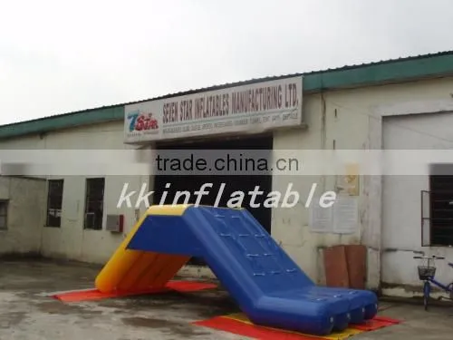 Inflatable island floating on sea or lake for activity