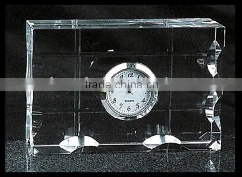 2016 Crystal glass block shape crystal clock