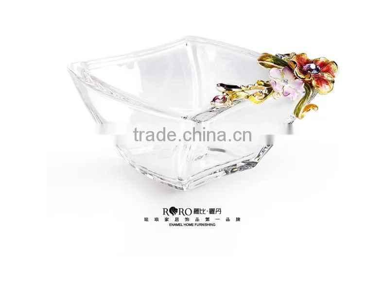 RORO craft gift home decorative metal fruit plate wedding gift and craft crystal decoration