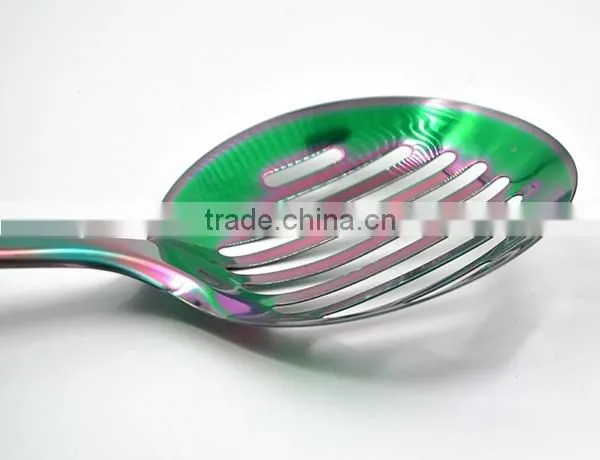 Top selling Non-stick TPR handle Titanize kitchen slotted skimmer spoon