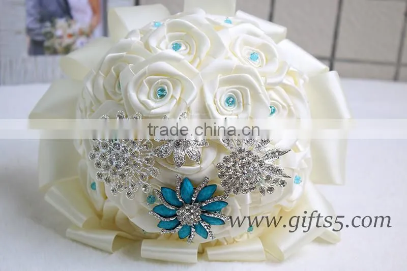 Exquisite blue brooches bouquets, beads rhinestone bouquets