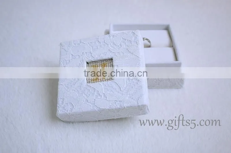 Custom white wedding ring box with beaded name plate of X