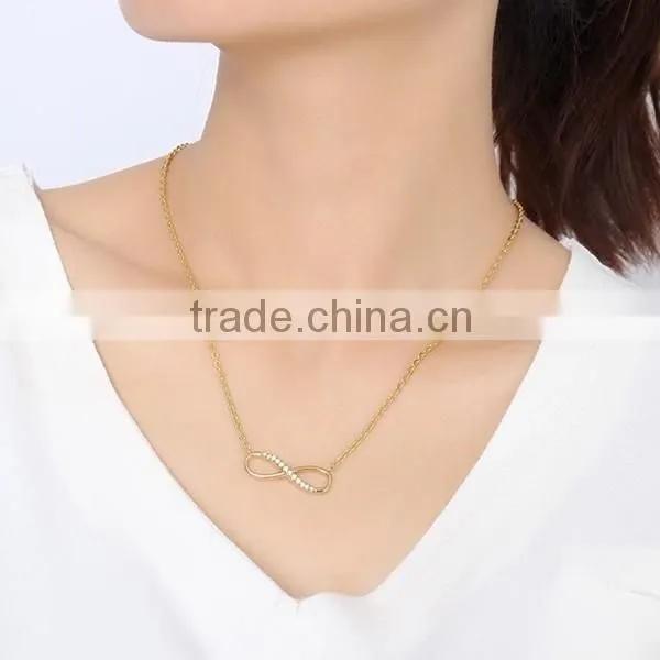 Fashion 18K Plated Zircon Infinity Stainless Steel Necklace