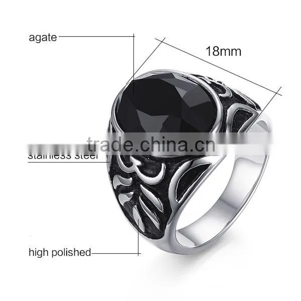 High Quality 2016 Retro Style Agate Stainless Steel Ring