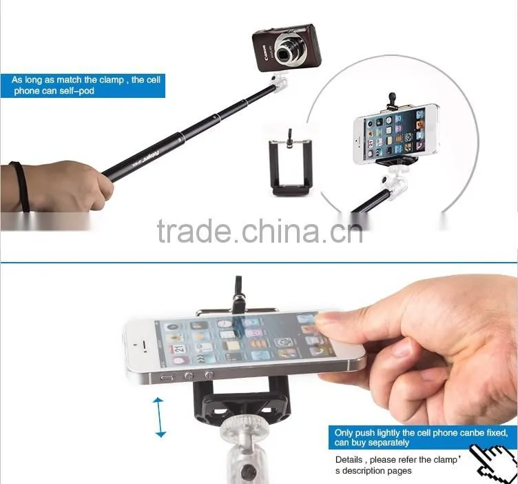 2016 wholesale Factory Extendable Anodized aluminum compact handheld monopod mini Selfie Stick for phone or camera
