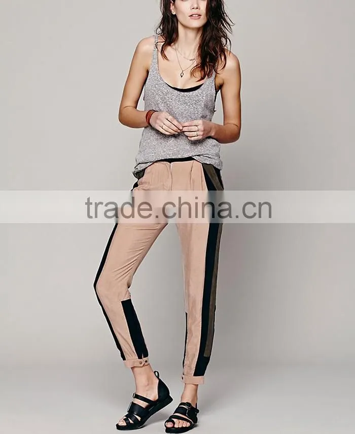 OEM supply relaxed style contrast color korean women pants