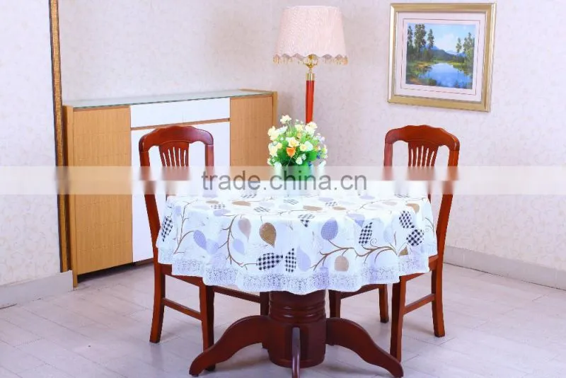 2016 newest flower printed pattern pvc/peva vinyl tablecloth/cover with waved/lace edge